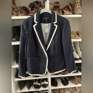 Ann Taylor Navy Blazer with Cream Trim